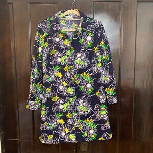 Vintage Chapter Two Floral Mod Shift Dress Navy Yellow Green Size 16